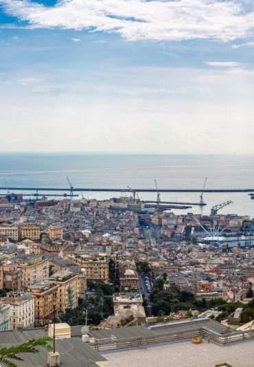 Panoramic view port of Genoa in a summer day, Italy