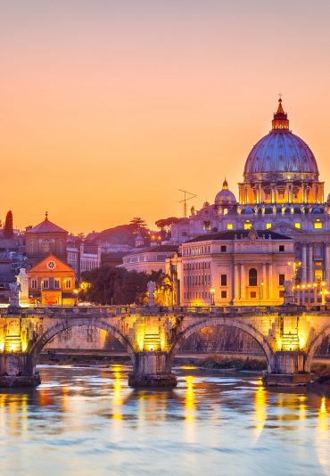 Night view at St. Peter's cathedral in Rome, Italy